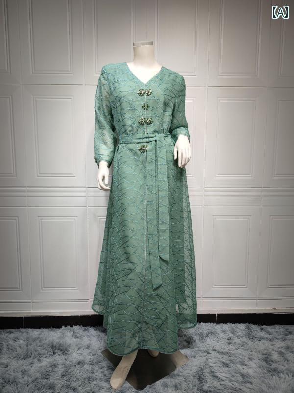 レディース エスニック 衣装 体型覆いかぶせる 近東 ドバイ アラビア 服 メッシュ 通気性 櫂 時節 御手々 ビーズ 御召しもの