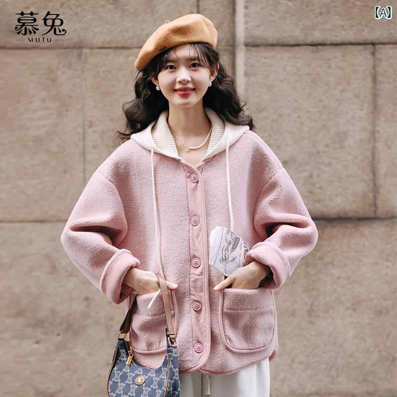レディース ファッション ニット フード付き シェルパ ジャケット 女性 冬 ハイエンド ルース ファー ワンピース トップス