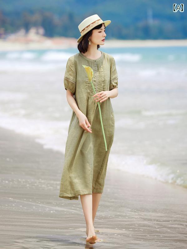 レディース 夏 炎節 衣装 好いたらしいめ 雅びやか お上さん服 マザーズ 薄っぺら カラムシ 無地 お召しもの ハイエンド 文学研究 か細い 半袖 ラウンドのど首 ロング 気が大きい 裾 スコート