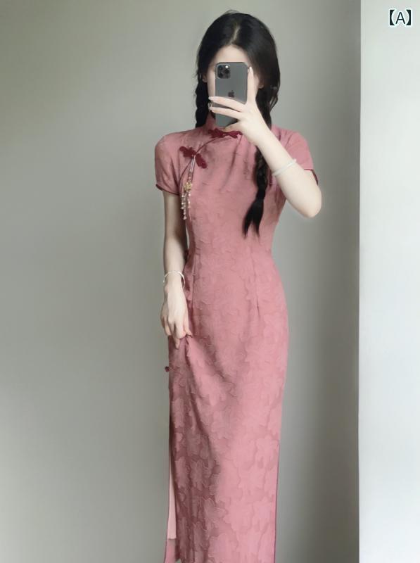 レディース 夏 チャイニーズ スタイル ワンピース おしゃれ 上品 婦人服 中華風 民族風 レトロ チャイナ ドレス 子供 半袖 女性 ハイエンド ロング スカート