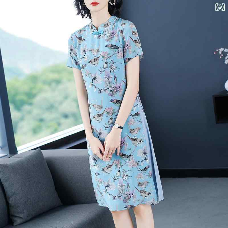 レディース 夏 ワンピース きれいめ 上品 ミセス マザーズ 婦人服 ドレス 春 スタイル レトロ 若々しい チャイナ 中華風