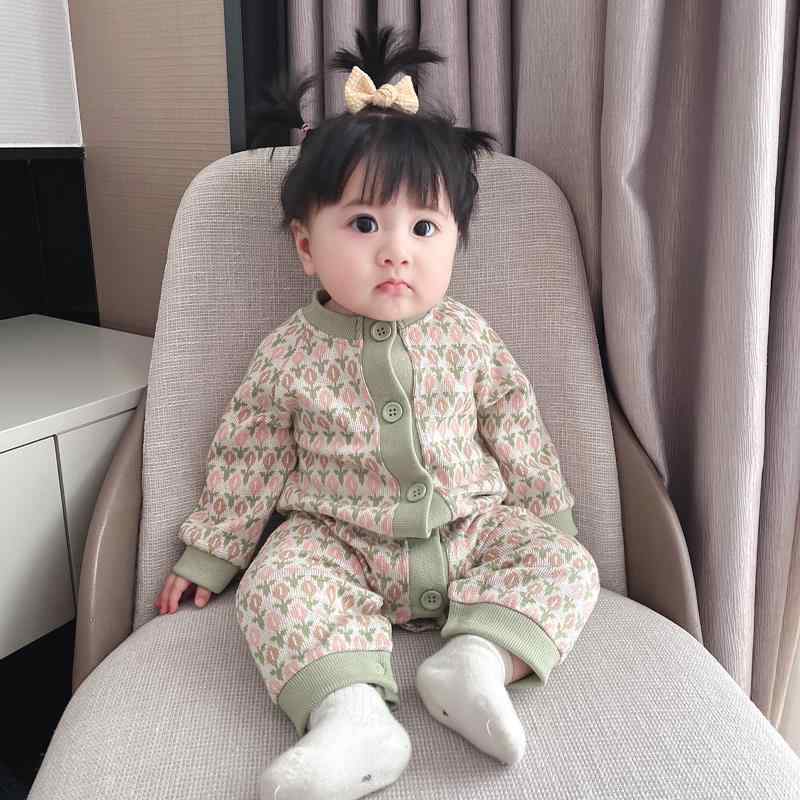ベビーウェア かわいい 韓国 男子 女子 赤ちゃん 春秋 ニットカーディガン ワンピース 西洋 花 外出 クローリング スーツ