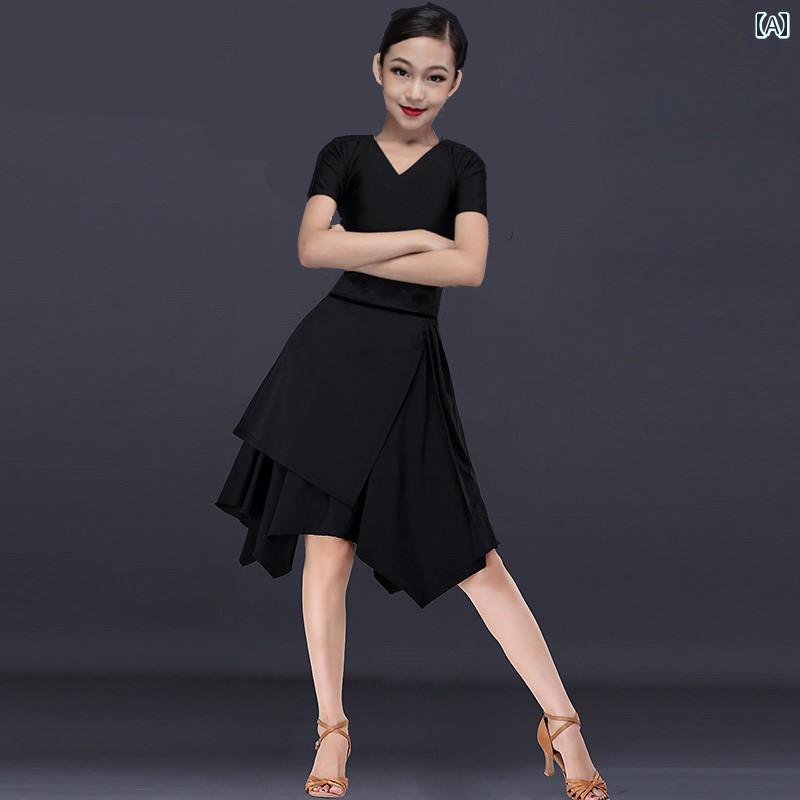 レディース 夏 ラテン ダンス 衣装 スカート ドレス ワンピース 社交ダンス モダン 洗練 女性 春 V ネック 半袖 スリム 不規則 大きめ サイズ パフォーマンス 服