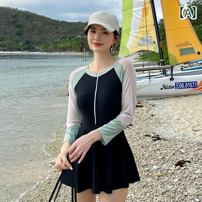 レディース 夏 スポーツ 水着 フィットネス ウェア ビーチ プール サマー レジャー 魅惑的 長袖 日焼け防止 スカート ビキニ ベリー カバー スパ