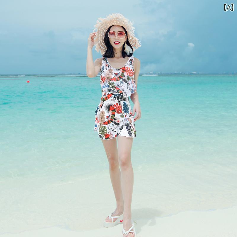 レディース 夏 水着 おしゃれ かわいい ビーチ リゾート プール 学生 カレッジ 大人女性 スカート型 お腹 カバー 着痩せ セパレート バストアップ ワイヤー ギャザー ボクサー｜セキュアデポ