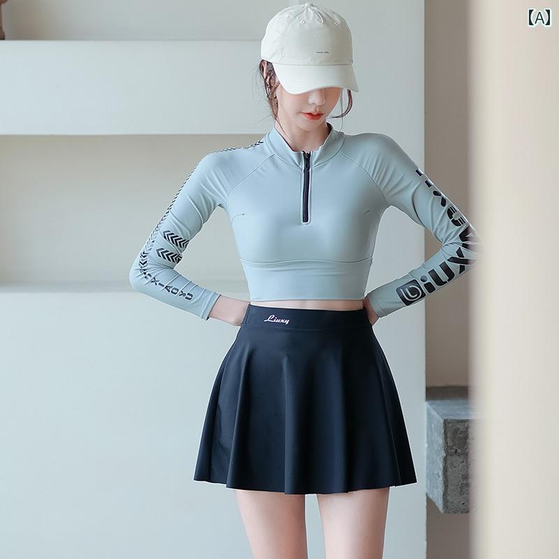 レディース スポーツ 水着 ウェットスーツ サーフィン ラッシュガード ビーチ リゾート レジャー マリンスポーツ フィットネス スプリット 学生 スカート スリム 長袖 スリーピース 温泉
