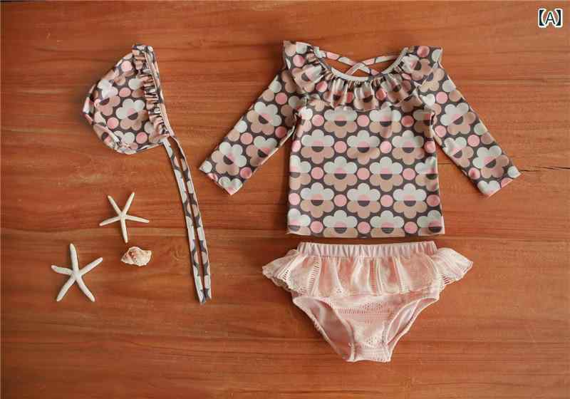 夏 水着 キッズ リゾート プール ビーチ 水泳 水遊び 子供用 スイムウェア ラッシュガード 女の子 韓国 長袖 日焼け防止 スプリット かわいい プリンセス フラワー 小中 サイズ ベビー