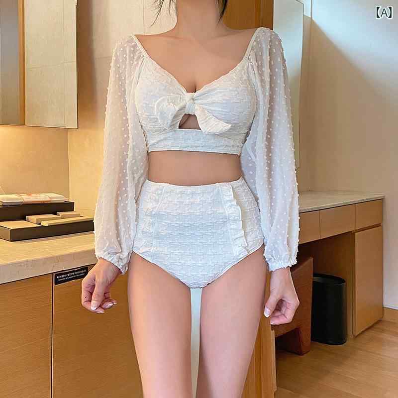 レディース 夏 ハイウエスト ビキニ 水着 おしゃれ かわいい ビーチ リゾート プール 学生 カレッジ 大人女性 保守的 セパレート スリム エレガント 白い バストアップ 魅惑的 休暇