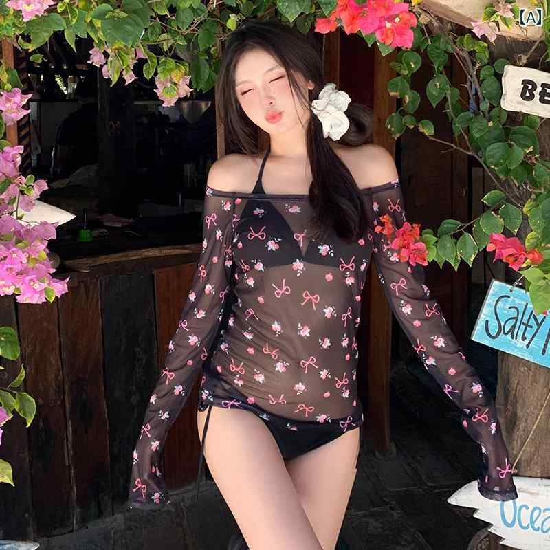 レディース 夏 水着 ビキニ 長袖 おしゃれ リゾート 旅行 ビーチ 海水浴 プール サマーレジャー 女性 魅力的 スタイリッシュ ガール ホルターネック カバー アップ 日焼け防止 背中 開いた 温泉