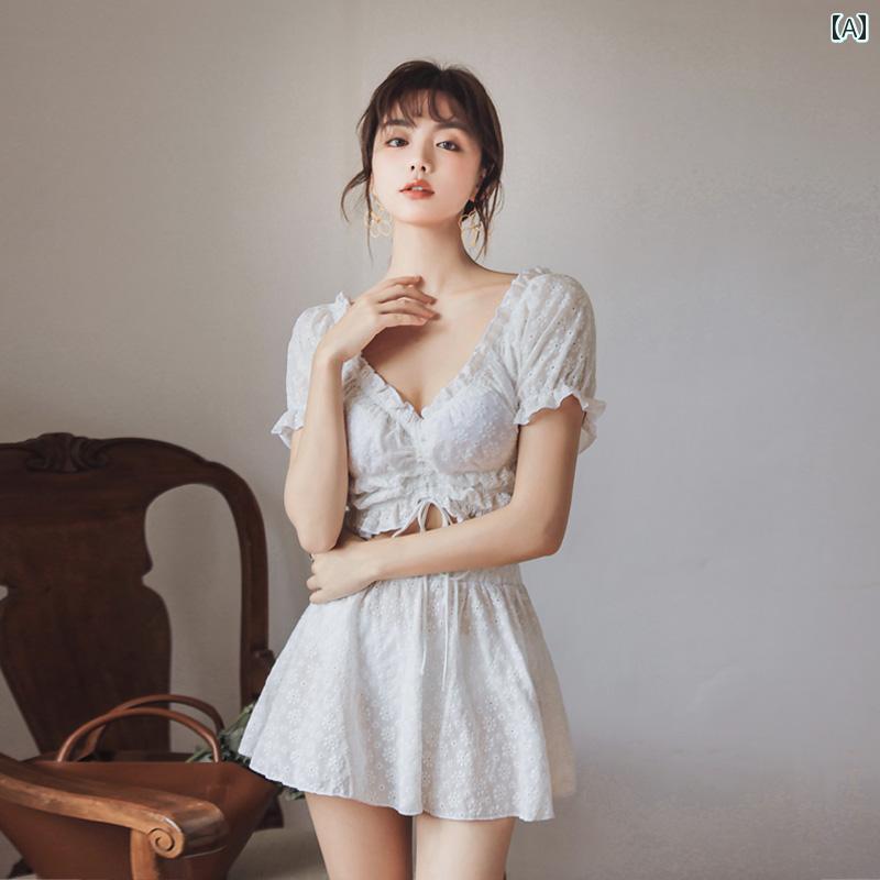 レディース 夏 水着 おしゃれ かわいい ビーチ リゾート プール 学生 カレッジ 大人女性 フェアリー スタイル 白 スカート 休暇 セパレート