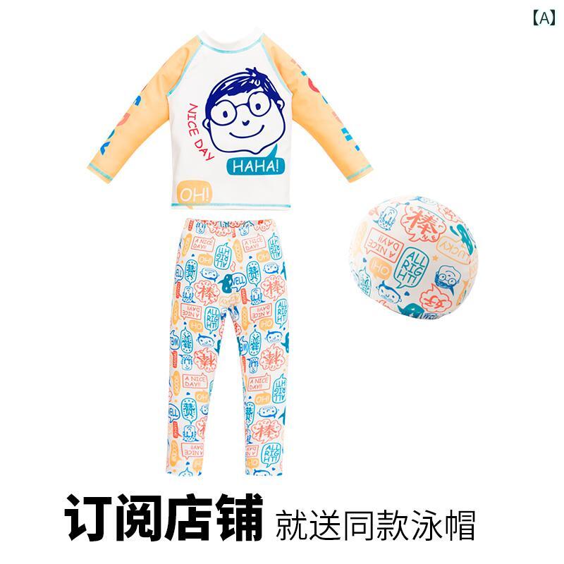 水着 キッズ 男子 プール ビーチ 海水浴 スイミング ウェア 水遊び 子供 長袖 スプリット 日焼け防止 中型 大型 子供用 スーツ 速乾 ベビー