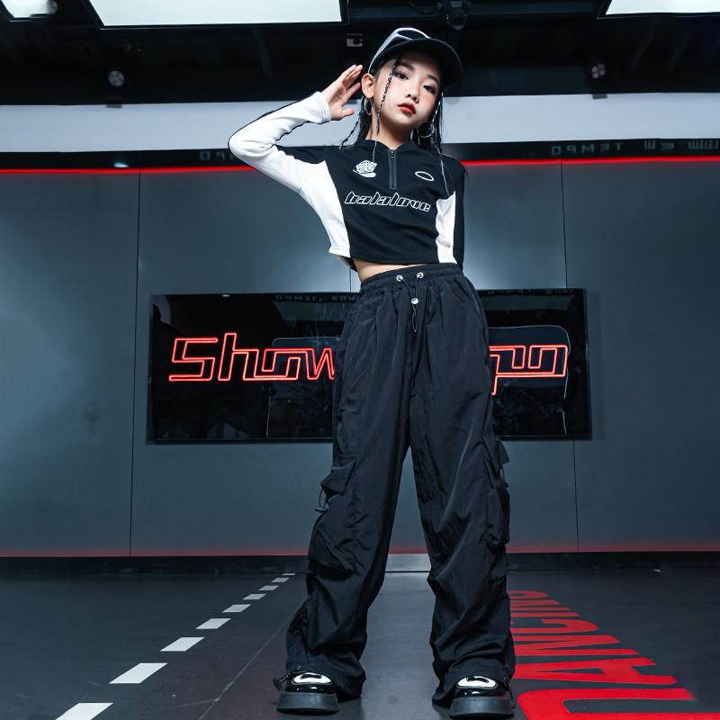子供服 女の子 Tシャツ へそ出し パンツ コスチューム バンド ダンス ヒップホップ ストリート系 パフォーマンス 衣装 クール かっこいい キッズ