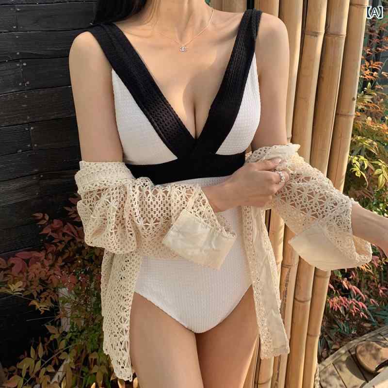 レディース 水着 プール ビーチ 海水浴 女性 温泉 魅惑的 プッシュアップ お腹 カバー スリム 黒白 ワンピース ガール