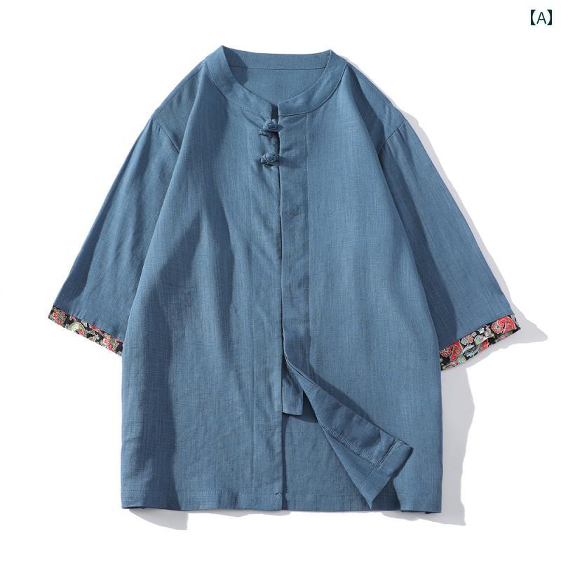 メンズ 紳士服 メンズ トップス シャツ カジュアル チャイナ風 大きめサイズ ゆったり 夏 レトロ 薄手