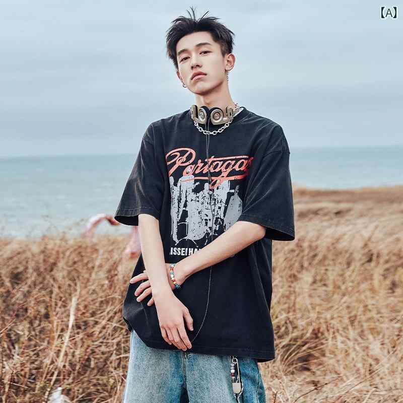 半袖 Tシャツ メンズ 夏 トップス 韓国 カジュアル オーバーサイズ ゆったり ストリート おしゃれ かっこいい 着やい 動きやい 快適 イベント フェス レジャー アウトドア ダンス 衣装 パフォーマンス