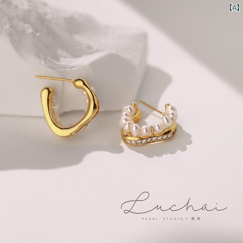 レディース 淡水 パール ピアス 秋冬 ファッション ユニーク シルバー ゴールド アクセサリー