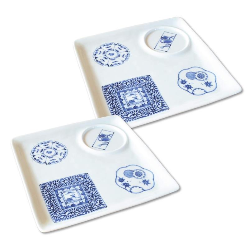 ワンプレート 皿 おしゃれ ２枚セット 食洗器 電子レンジ 対応 有田焼 染付百景 角トレー皿 セット ２枚