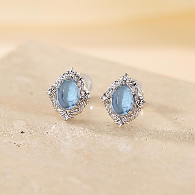 ピアス レディース 春夏 S925純銀 スターリングシルバー アクアマリン 天然石 宝石 クリスタル オーバルカット 幾何学デザイン フレンチクールスタイル レトロ感 アンティーク風