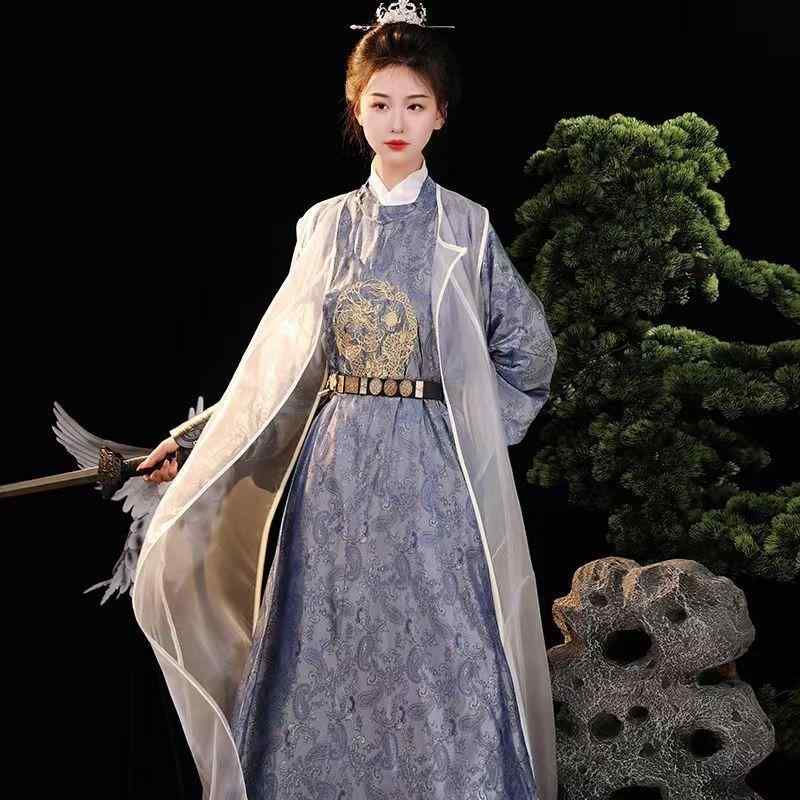 漢服 男女兼用 ユニセックス 普段着 しわになりにくい ワイドスリーブ 唐風 時代衣装 中華風 古風 仙女風 丸首ローブ セットアップ 上下セット 春秋 秋冬 ポリエステル 立体柄
