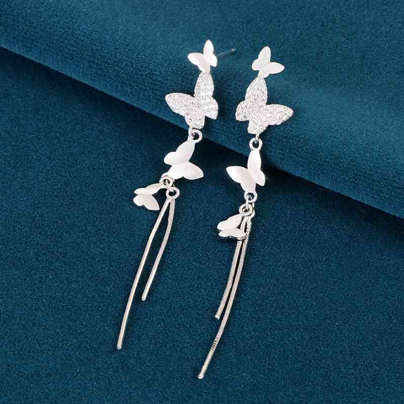 ピアス レディース S925 シルバー ジルコニア バタフライ フリンジ モチーフ シンプル エレガント 華やか フェミニン かわいい 普段使い オフィス