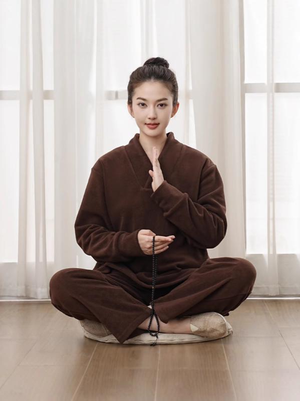 作務衣 メンズ 男性 裏起毛 暖かい 防寒 上下セット 居士服 瞑想着 座禅用 リラックスウェア 部屋着 ルームウェア 綿混 ポリエステル チャイナ風 冬用