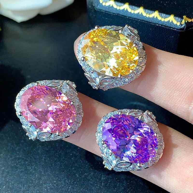 指輪 レディース 女性用 秋冬 ジュエリー 宝飾品 レトロ ファッション 上品 高見え 鳥の巣カット カラーストーン ジルコニア 銅製 幾何学 ラウンド ピンク エッグイエロー パープル 通勤 オフィス スタイリッシュ