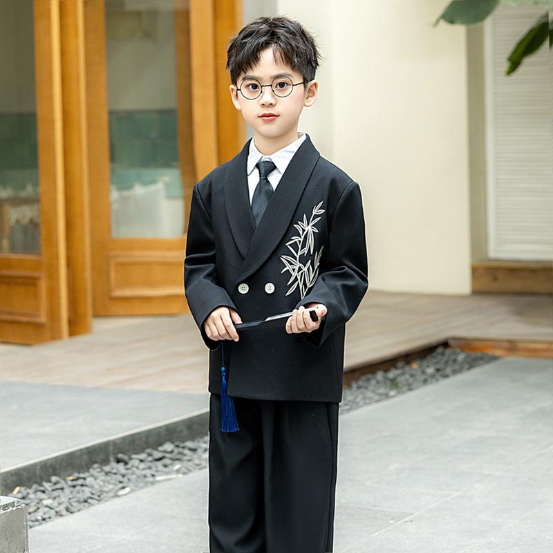 スーツ 男の子 キッズ フォーマル ジャケット 発表会 舞台衣装 七五三 入学式 卒業式 結婚式 チャイナ風 レトロ 中華スタイル 刺繍 かっこいい おしゃれ ポリエステル混紡 長袖 シングルブレスト 襟付き 秋冬春