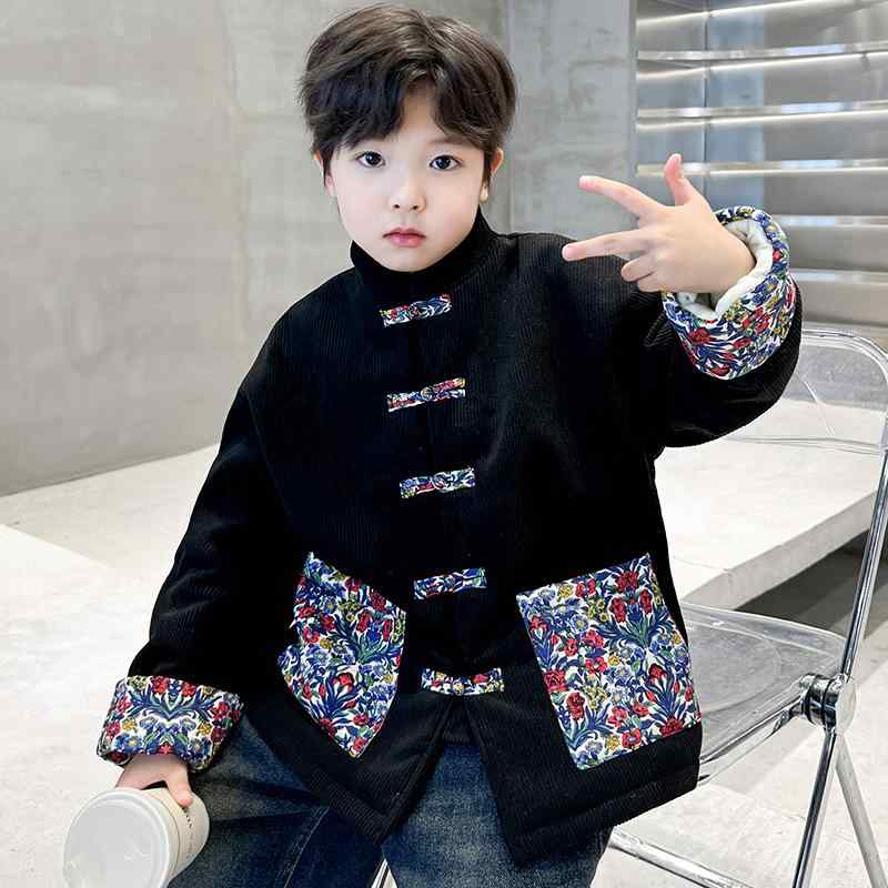 ジャケット 男の子 男児 キッズ ジュニア 裏起毛 厚手 暖かい 防寒 中華風 中国服 唐装 漢服 新年 お正月 お祝い 晴れ着 フォーマル イベント 子供用 上着 秋冬