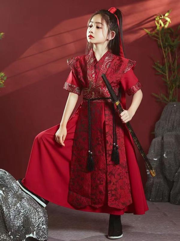 漢服 女の子 キッズ ジュニア 柔らかい肌触り 小学生 中学生 古風 中国風 普段着 カジュアル 民族衣装 唐装 学生服 花木蘭 演出服 舞台衣装 発表会 イベント コスチューム セットアップ ポリエステル 春秋