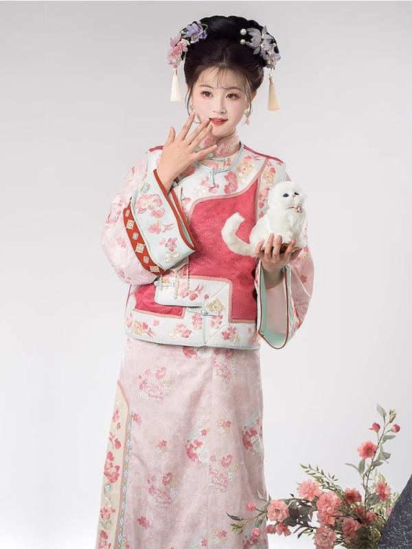 漢服 レディース オリジナルデザイン 秋冬 豪華刺繍 中国風 漢要素 古装復刻版 清朝様式 チャイナドレス ベスト ジレ 旗袍 宮廷服 コスプレ イベント ポリエステル素材