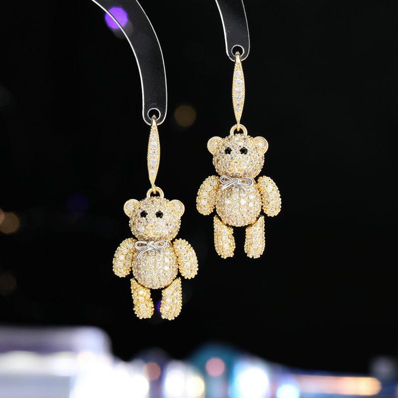 ピアス レディース 女性用 韓国ファッション 立体 リボン クマ ベア ジルコニア かわいい 上品 エレガント 個性的 おしゃれ 電気メッキ加工 通勤 オフィス カジュアル ゴールド ピンク ブラック