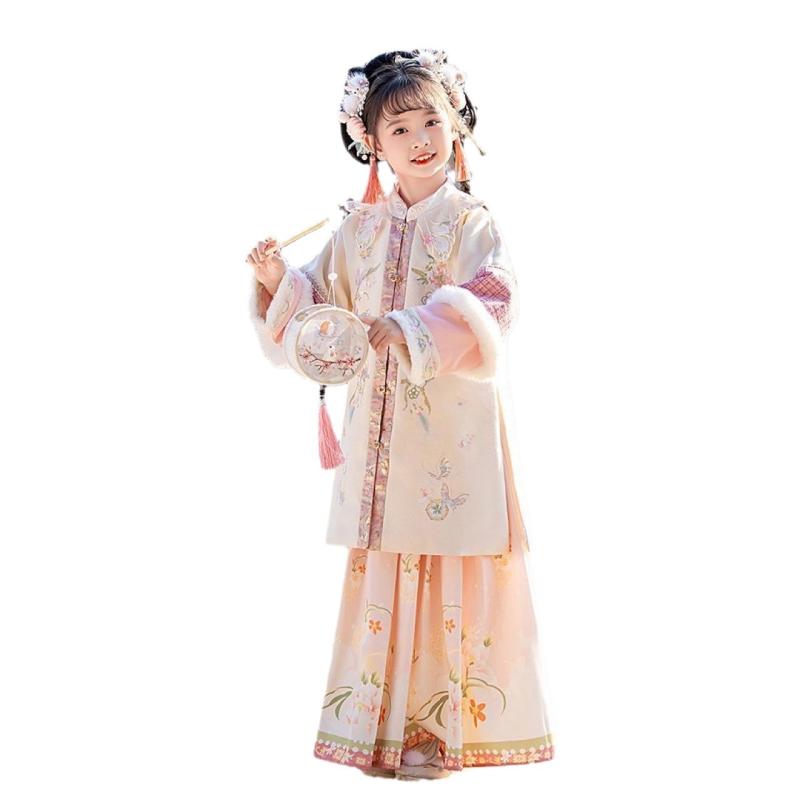 唐装 女の子 キッズ あったか 厚手 裏起毛 中国古風 漢服 チャイナ服 お正月 年末年始 イベント コスチューム かわいい 動物柄 柔らかい 冬用 ポリエステル