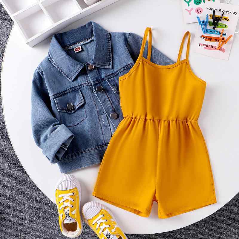 セットアップ キッズ 女の子 デニム 長袖ジャケット デニムサロペット ショートパンツ ベルト付き 3点セット 秋冬 欧米風 カジュアル 子供服 お出かけ
