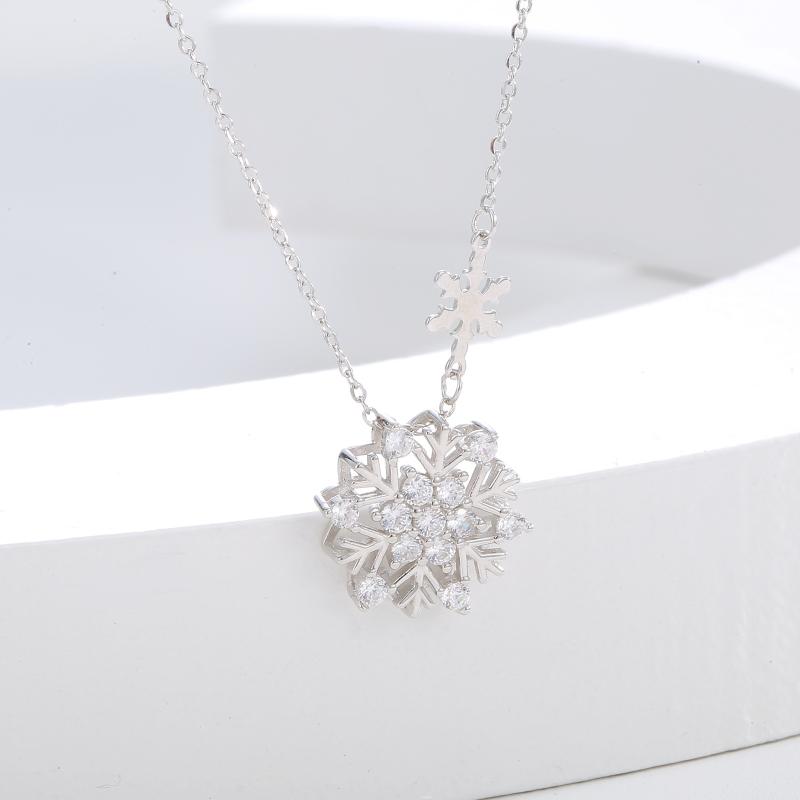 ネックレス レディース 純度925シルバー ジルコニア ひまわりモチーフ 雪の結晶 ペンダントトップ 韓国ファッション 華奢 上品 エレガント O字チェーン プラチナカラー 41-50cm クリスマス プレゼント 通勤 秋冬