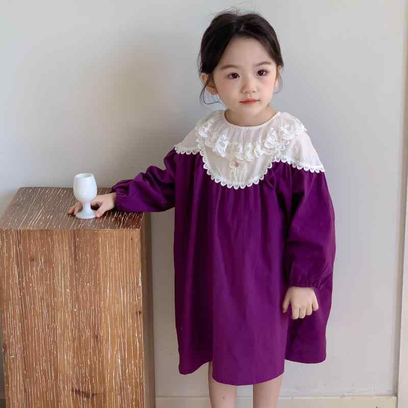 ワンピース 女の子 女児 韓国風 宮廷風 レース プリンセスドレス 春秋 ベビー キッズ 子供服 幼児 小学生 長袖 綿 コットン100% おしゃれ かわいい お出かけ 発表会 フォーマル