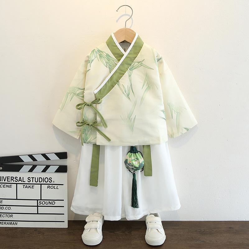 漢服 男の子 子供 キッズ 男児 春秋 長袖 中国風 チャイナ風 古風 唐装 古装 上質 高級感 舞台衣装 演劇 発表会 イベント 伝統民族衣装 やわらか綿素材 セットアップ コスチューム