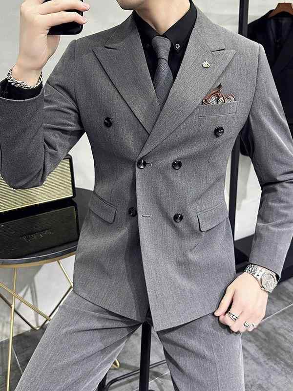スーツ メンズ ダブルブレスト スリムフィット 無地 スリーピース 結婚式 礼服 新郎 介添人 ビジネス フォーマル パーティー オールシーズン