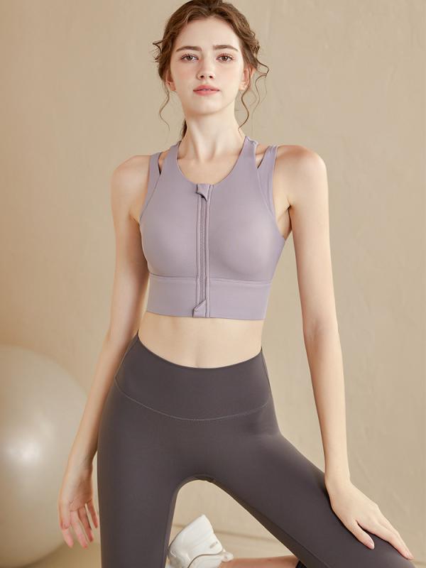 スポーツブラ レディース フロントジップ 揺れない ノンワイヤー 高強度 速乾 ストレッチ ランニング フィットネス トレーニング ヨガ ジム 脇高 副乳カバー 垂れ防止 バストアップ フルカップ ブラジャー