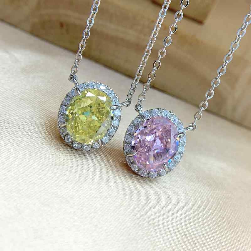 ネックレス レディース S925純銀製 高級感 アイスフラワーカット オーバルカットジルコニア 軽やか 上品 ロマンティック イエロー ピンク ペンダント 6,114円