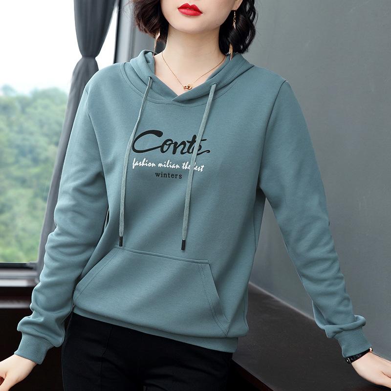 スウェット パーカー レディース ママ 女性用 ゆったり ルーズフィット 長袖 フード付き プルオーバー きれいめ 通勤 カジュアル コットン 綿混素材 ロゴデザイン 中厚手 トップス 春夏