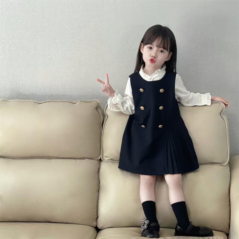 キッズ 女の子 ブラウス ワンピース セットアップ 綿混 柔らかな肌触り 韓国風 スクール風 プレッピー おしゃれ かわいい 上品 長袖 秋冬 通学 普段着 お出かけ