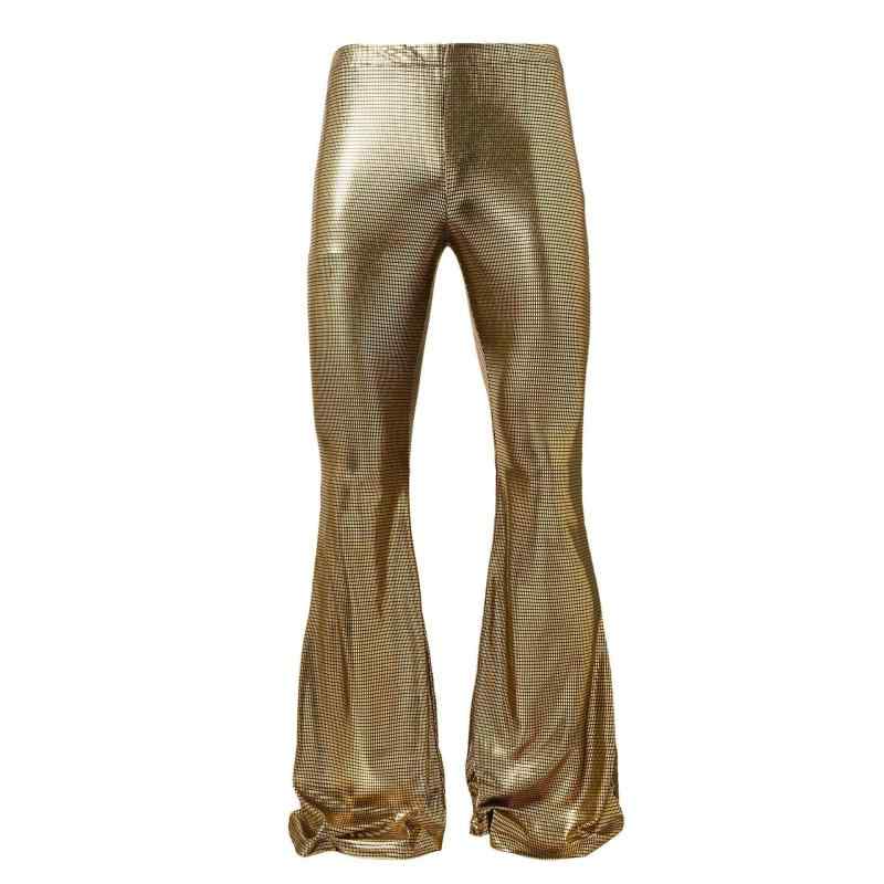 パンツ メンズ 光沢感 グリッターチェック ストレッチ ブーツカット ストレート フレア ローライズ 欧米スタイル パンク ナイトシーン ステージ衣装 ダンス イベント パーティー 発表会 春秋 金色