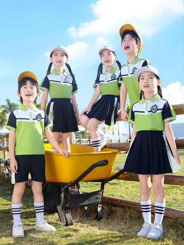 セットアップ キッズ 子供 小学生 幼稚園 制服 男女兼用 春夏 スポーツウェア イギリス風 グリーン 3点セット 綿素材 快適 やわらか スクールスタイル ジュニア 運動会 団体服