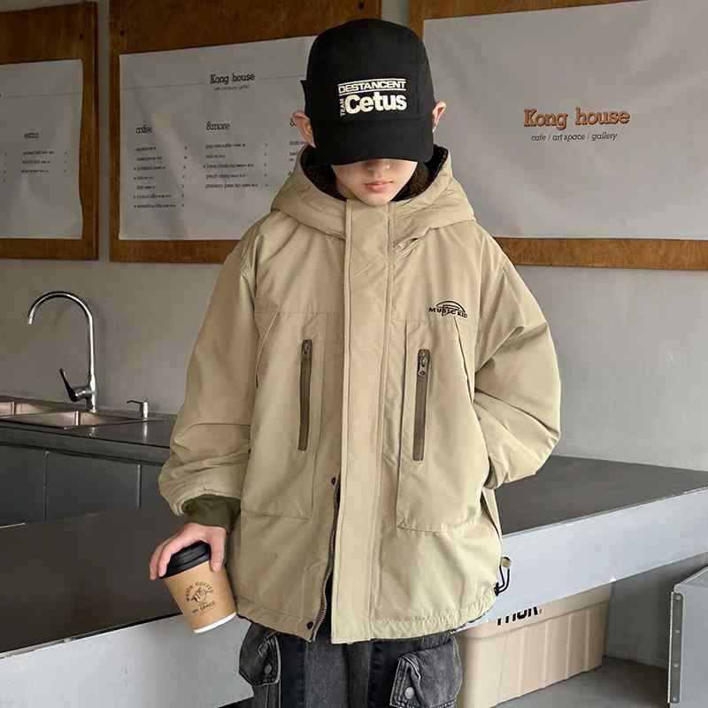ジャケット 男の子 男児 ジュニア 裏起毛 リバーシブル 中綿 ボア ワーク カジュアル 秋冬 防寒 あったか 通学 普段着 フード付き 厚手 アウター カーキ