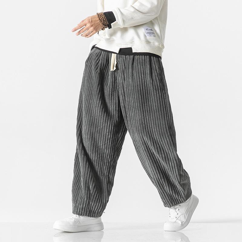 カジュアルパンツ メンズ ゆったり コーデュロイ ストレートパンツ チャイナ風 大きいサイズ 春秋 ミッドライズ ドローストリング 無地 ウォッシュ加工 コットン 微ストレッチ ポケット付き