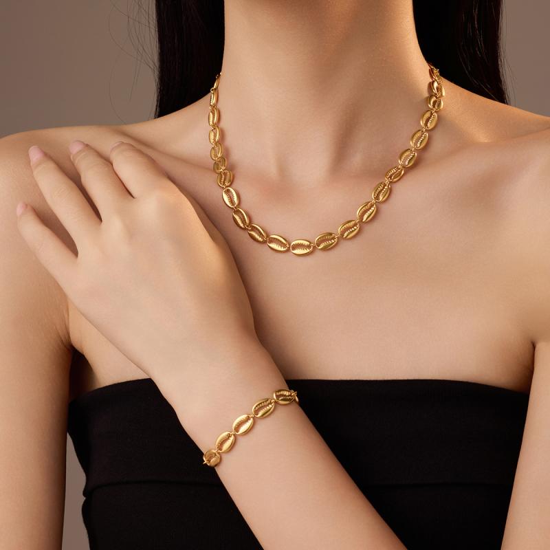 ブレスレット ネックレス レディース 女性用 欧米風 インスタ風 ファッション シンプル レトロ 18K金メッキ ステンレス 電気メッキ加工 オーバル 透かし彫り チェーン 上品 エレガント 通勤 オフィス カジュアル アクセサリー ジュエリー