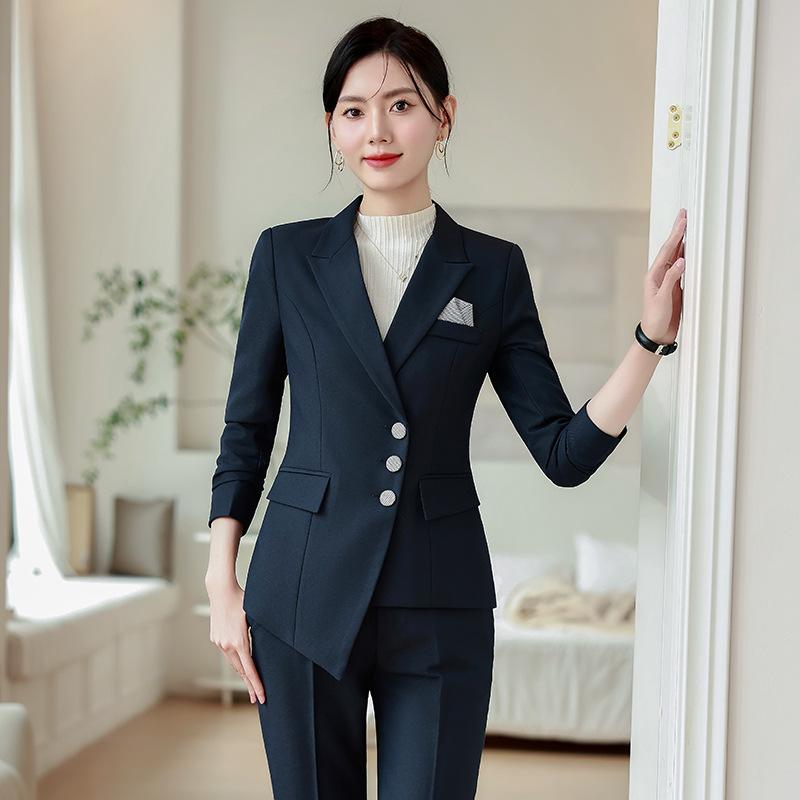 スーツ レディース ビジネス オフィス 制服 パンツスーツ セットアップ 上品 エレガント 接客 受付 ホテル 宝飾店 通勤 長袖 ポリエステル素材 大きいサイズ 秋冬