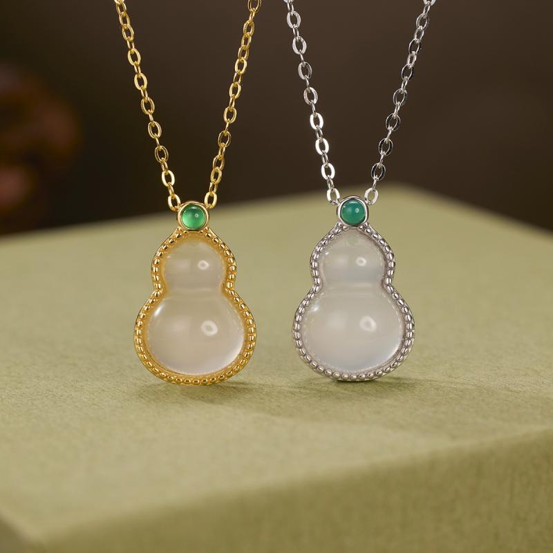 ネックレス レディース S925純銀製 高品質 アイスジェイド 玉髄 瓢箪モチーフ エスニック アジアン チャイナモダン レトロ お守り パワーストーン 上品 おしゃれ プレゼント ギフト デイリー