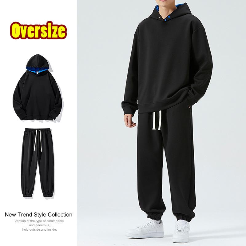 カジュアルセットアップ メンズ 男性用 パーカー スウェット フード付き ゆったり 快適 ルーズフィット スウェットパンツ 秋冬 スポーツ 部屋着 普段着 ルームウェア 上下2点セット 大きいサイズ M-3XL 黒 カーキ ダークグレー