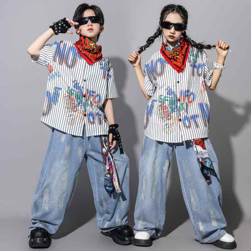ダンス衣装 キッズ 男の子 女の子 ヒップホップ ストリート ジャズ セットアップ 発表会 ステージ衣装 春夏 男女兼用 動きやすい 快適 ドラム レッスン 練習着 クール おしゃれ プリント柄